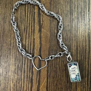 Jewel Kade Silver Heart Choker Necklace with Inspirational Charm